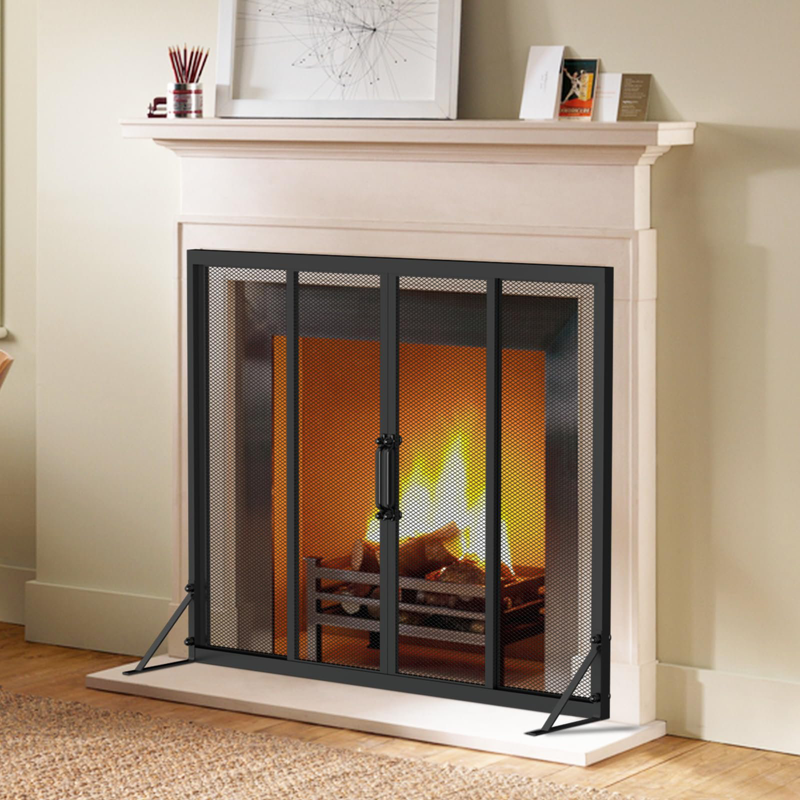 ファイヤースクリーン/スパークファイヤーガード 古い錬鉄製の暖炉